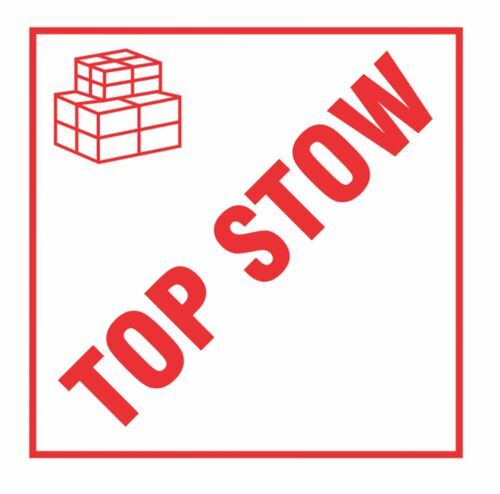 Top Stow Handling Label - White/Red, 99mm x 99mm Carton 12