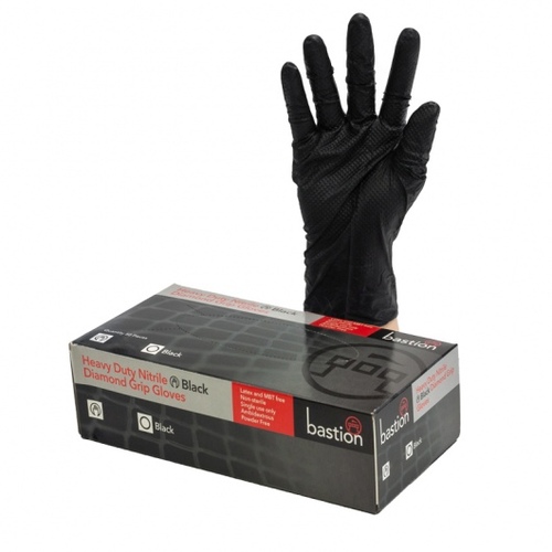 Nitrile Black Diamond Grip Gloves Medium - Bastion