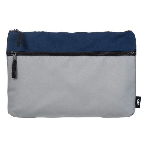 Okin Pencil Case 2 Zip Blue Grey 34x23x2.5cm