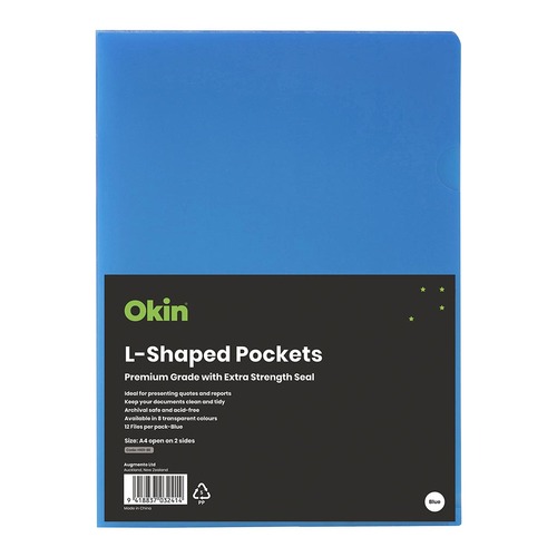 OSC L Shaped Pockets A4 Blue, Pack of 12