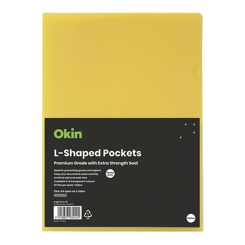 OSC L Shaped Pockets A4 Yellow, Pack of 12