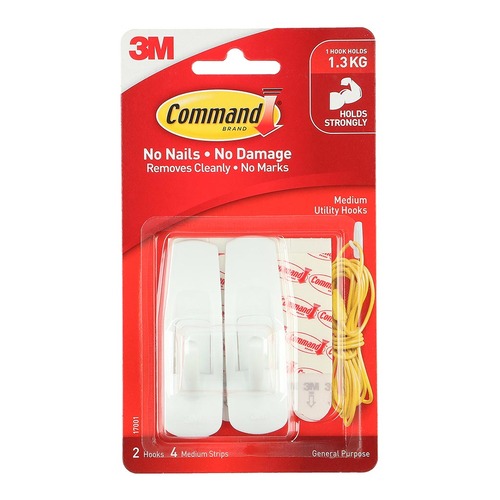 Command Hook 17001 Medium White, Pack of 2