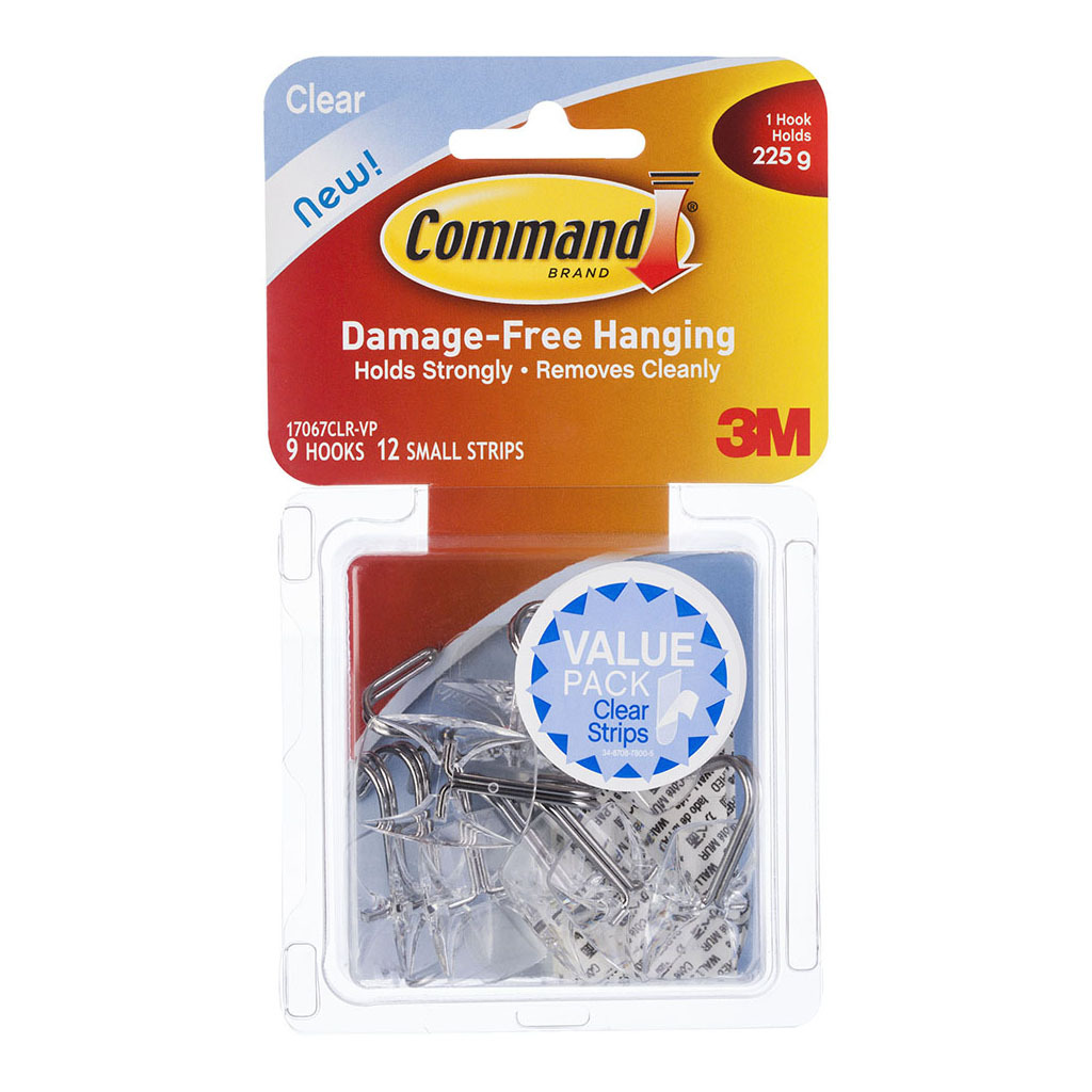 Command Hook 17067CLR-VP Small Clear Wire, Value Pack of 9