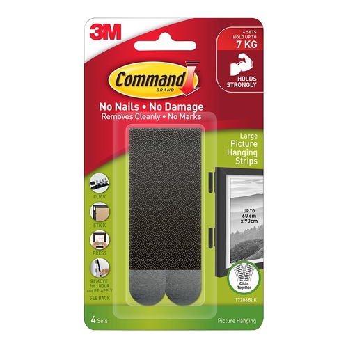 Command Picture Hanging Strips 17206BLK Large Black, Pack of 4 Sets