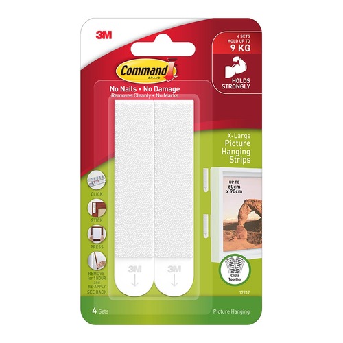Command Picture Hanging Strips 17217-ES X-Large White, Pack of 4 Sets
