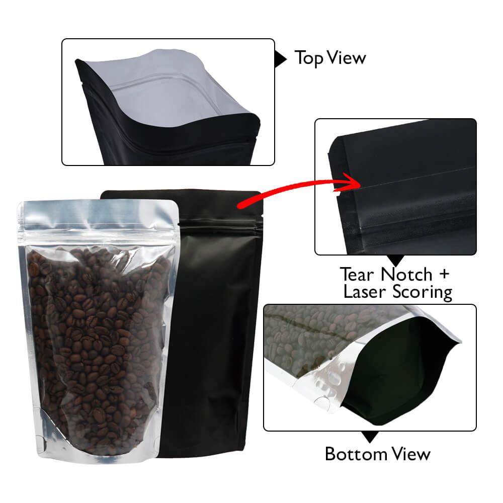 Stand Up Pouch Clear/Matt Black 100g w Zip no Valve Carton 1000