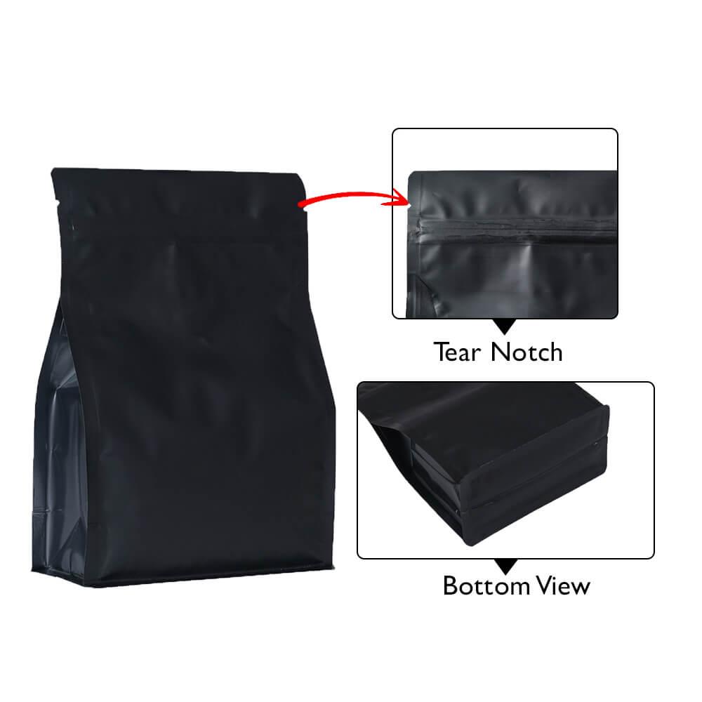 Flat Bottom Pouch - With Zipper & Valve MATT BLACK 250g
