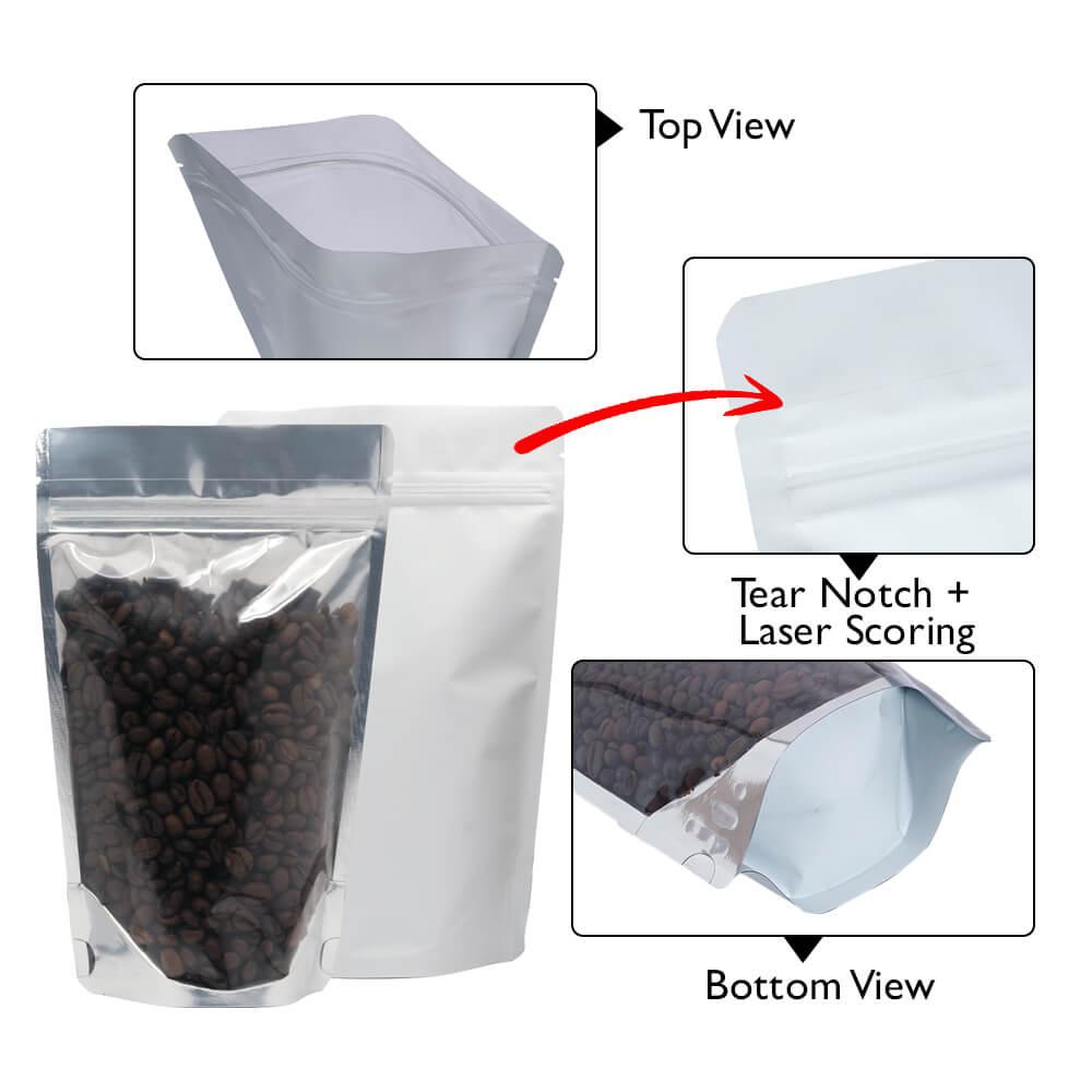 Stand Up Pouch Clear/Matt White 100g w Zip no Valve 120w x 200h x (40 + 40)g