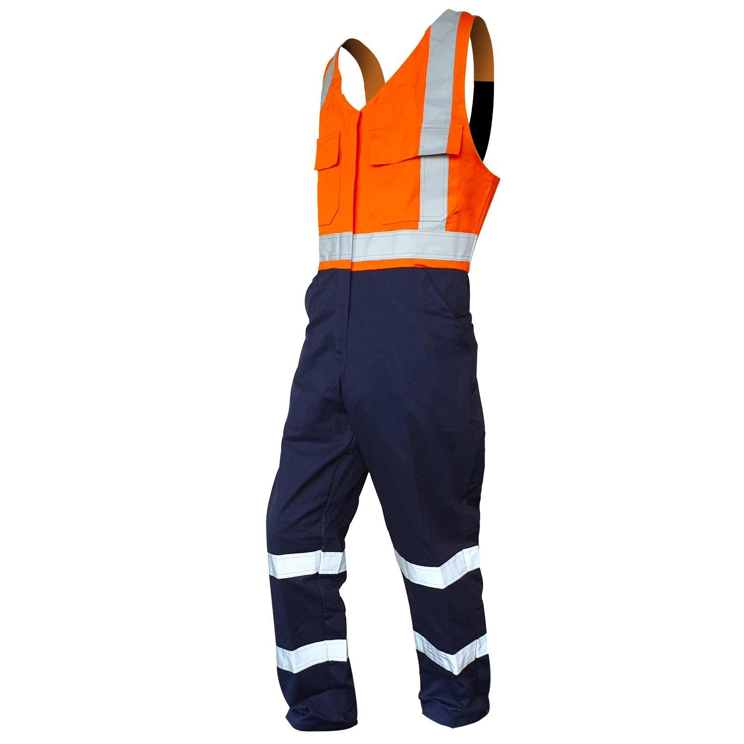 Overall Action Bib, 300Gsm Cotton, Orange/Navy,D/N-Size 14