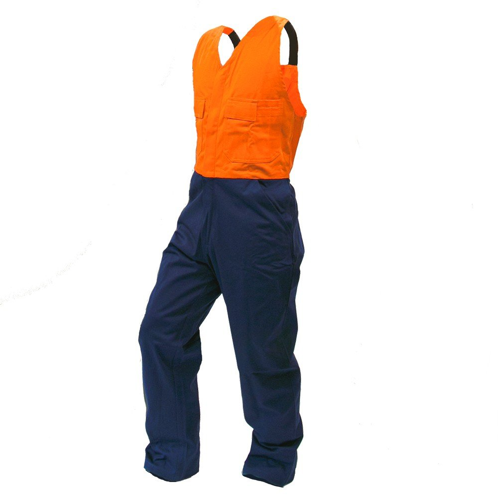 Overall Action Bib, Poly/Cotton, Orange/Navy-Size 14