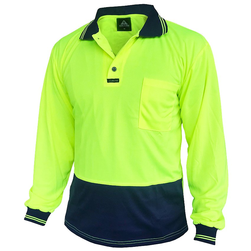 Hi Vis-Polo Shirt, Ls, Yellow/Blue-Size M