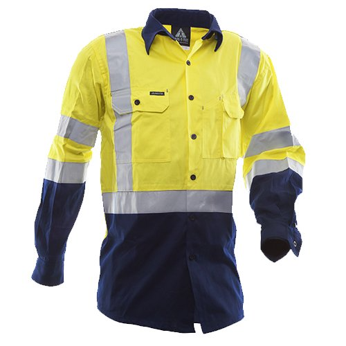 170 Gsm Cotton Shirt, Long Sleeve, Yellow/Blue, Dn-Size M