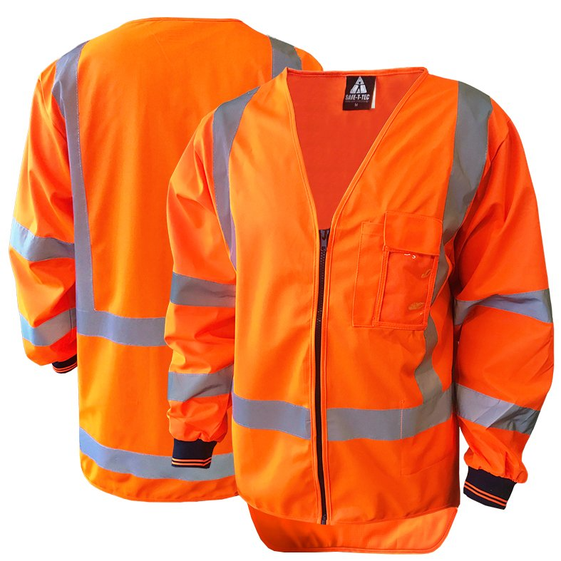 Hi-Vis Vest, Long Sleeve, Zip, Ttmc, Orange-Size 2Xl