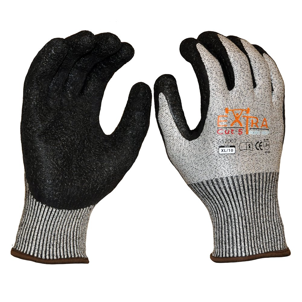 Extra Cut 5 Sure Grip, Black Crinkle Latex Coating-Size Xl
