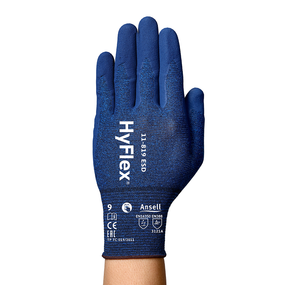 Ansell HyFlex 11-819 Foam Nitrile-Coated ESD General Purpose Gloves – Protects Against Electrostatic Discharge - 2XL