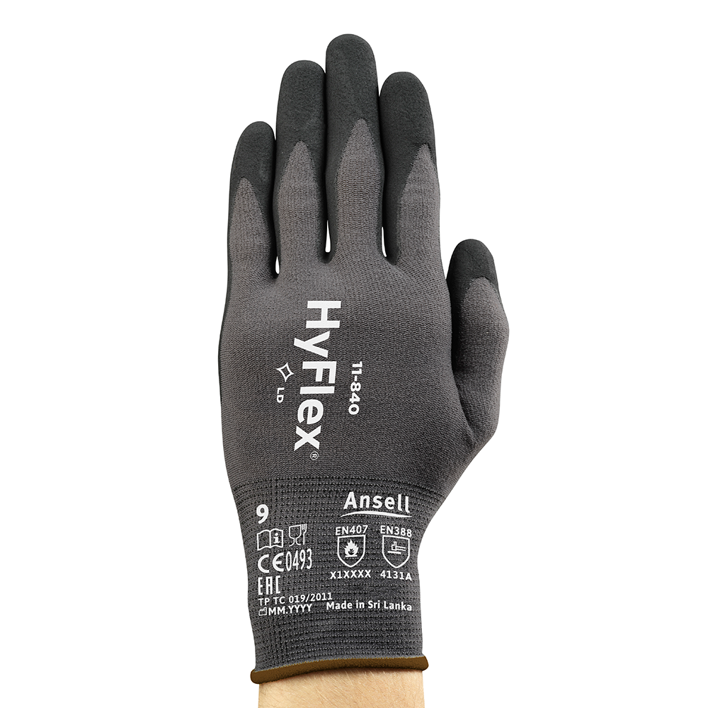 Ansell HyFlex 11-840 Foam Nitrile-Coated General Purpose Gloves – Improved Durability, Grip, and Abrasion Protection - XS