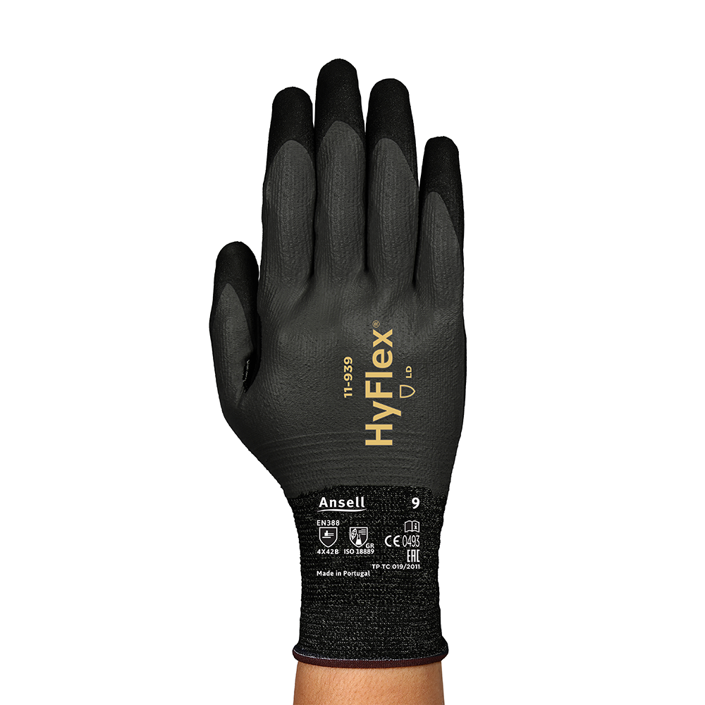 Ansell HyFlex 11-939 Foam Nitrile-Coated General Purpose Gloves – Cut Resistant and Oil Repellent - M