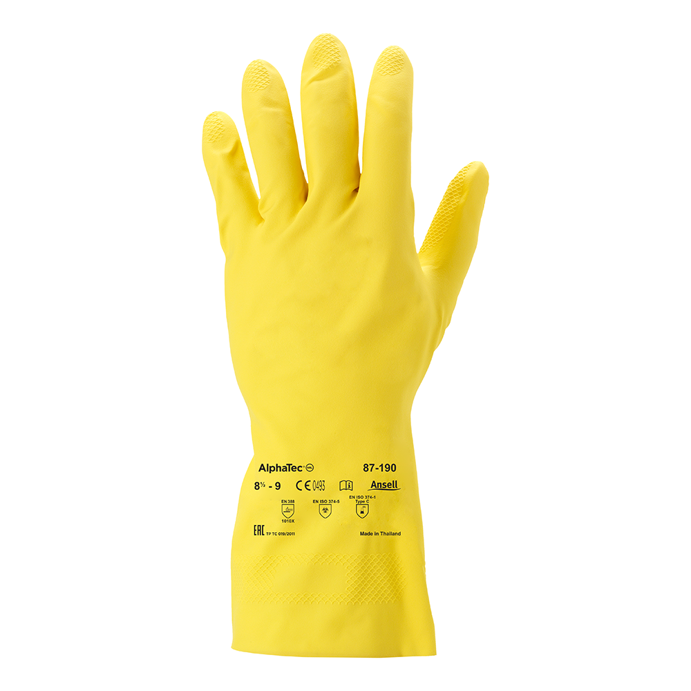 Ansell AlphaTec 87-190 Latex Chemical Gloves – Extra Thin for Excellent Sensitivity - M