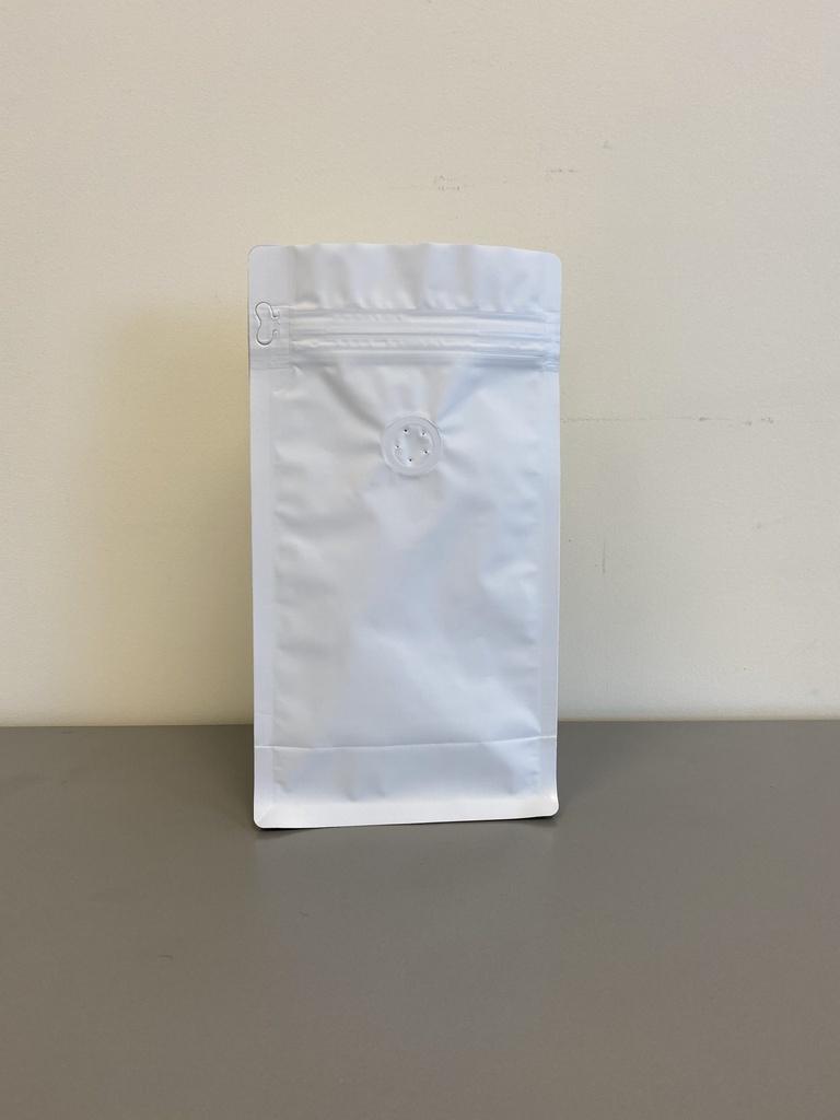 Coffee Pouches + Pull Tab Ziplock with valve (Matte White) 500g