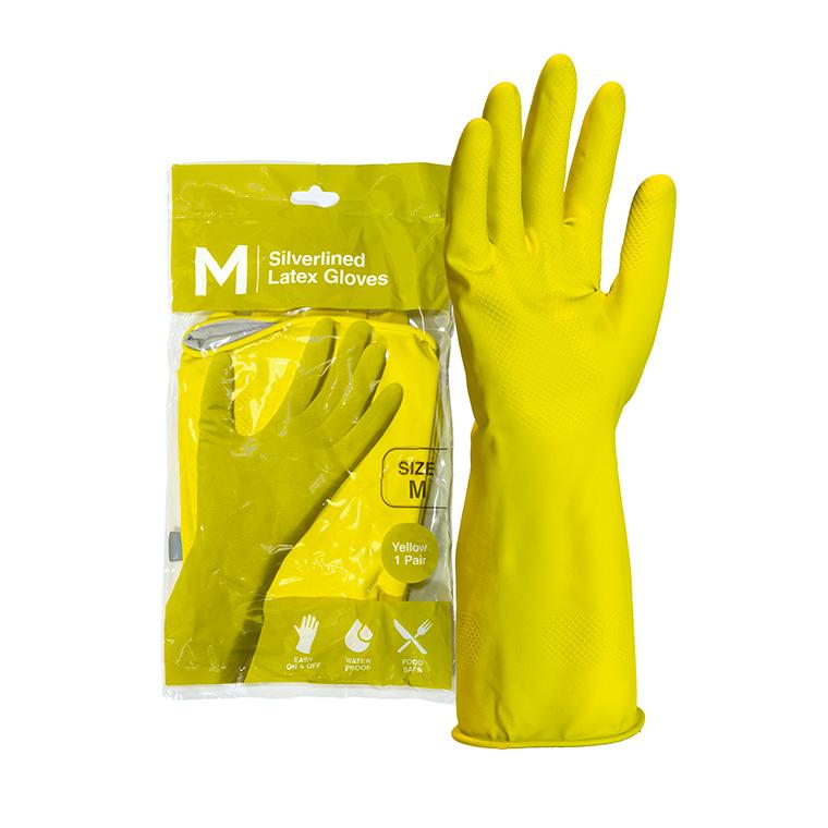Silverlined Latex Gloves Powder Free - Yellow, MEDIUM, 300mm Cuff, 70.0g Pair