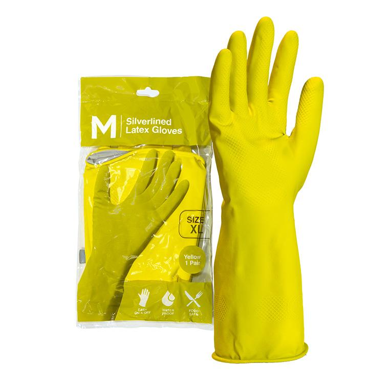 Silverlined Latex Gloves Powder Free - Yellow, X-LARGE, 300mm Cuff, 70.0g Pair
