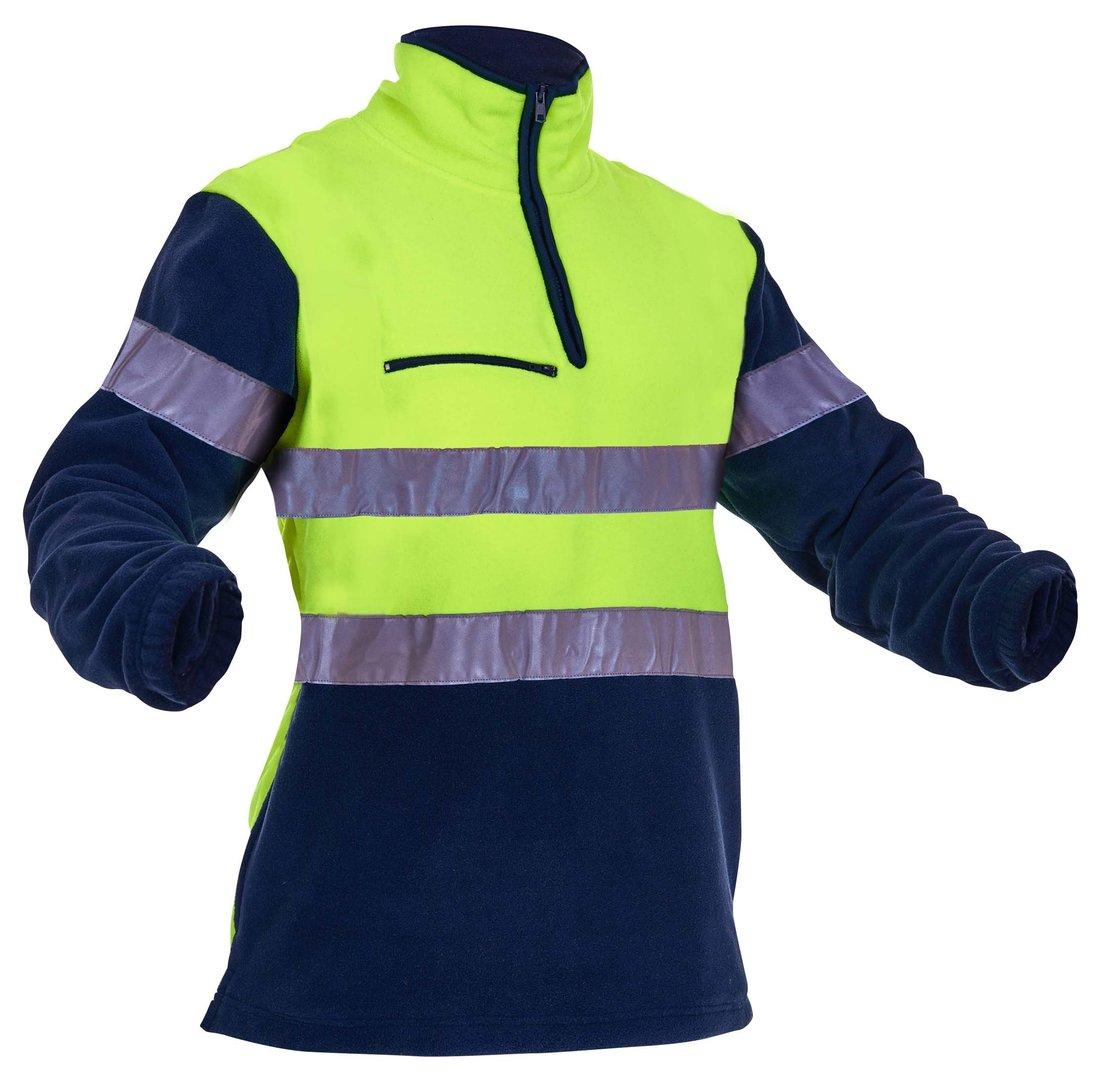 Caution hi-vis day/night hoop-tape polar fleece half-zip tunic, yellow/navy, size L