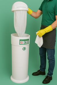 Emplying a self-service sanitary bin