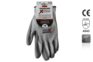 RAZOR X500 PU coated Cut Resistant Level 5 HPPE Fibre Liner Header Card, Size 11 - Esko