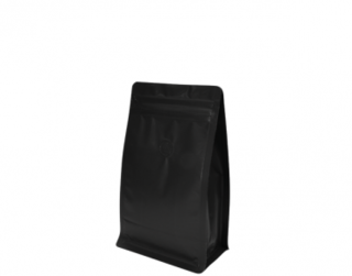 250g Box Bottom Coffee Bag, Resealable Zipper, Matte Black - Castaway