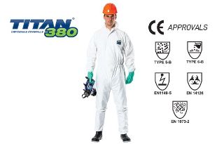 TITAN' '380' BWF Fabric, BioHazard Type 5&6 Coverall SMALL- Esko