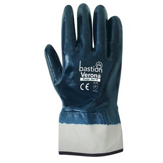 Verona Nitrile Fully Dipped Jersey Cotton Gloves with Safety Cuff X-Large Pack 12 Pairs - Bastion