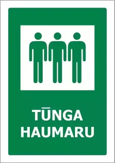 Te Reo Maori Sign TUNGA HAUMARU (Assembly Point with 3 People) 240x340mm