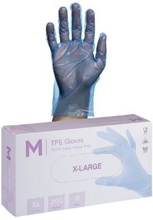 TPE Embossed Gloves Powder Free - Blue, Large-XLarge, 240mm Cuff, 2.0g  - Matthews