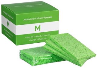 Antibacterial Cellulose Sponges - Green, 100mm x 150mm x 10mm, Pack 15 - Matthews