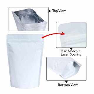 Stand Up Pouch 250gm White Matt with Zip no Valve 160w x 230h x (45 + 45)g 