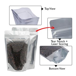 Stand Up Pouch Clear/Matt Silver 250g w Zip no Valve 160w x 230h x (45 + 45)g