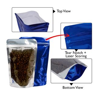 Stand Up Pouch Clear/Shiny Blue 250g w Zip no Valve 160w x 230h x (45 + 45)g